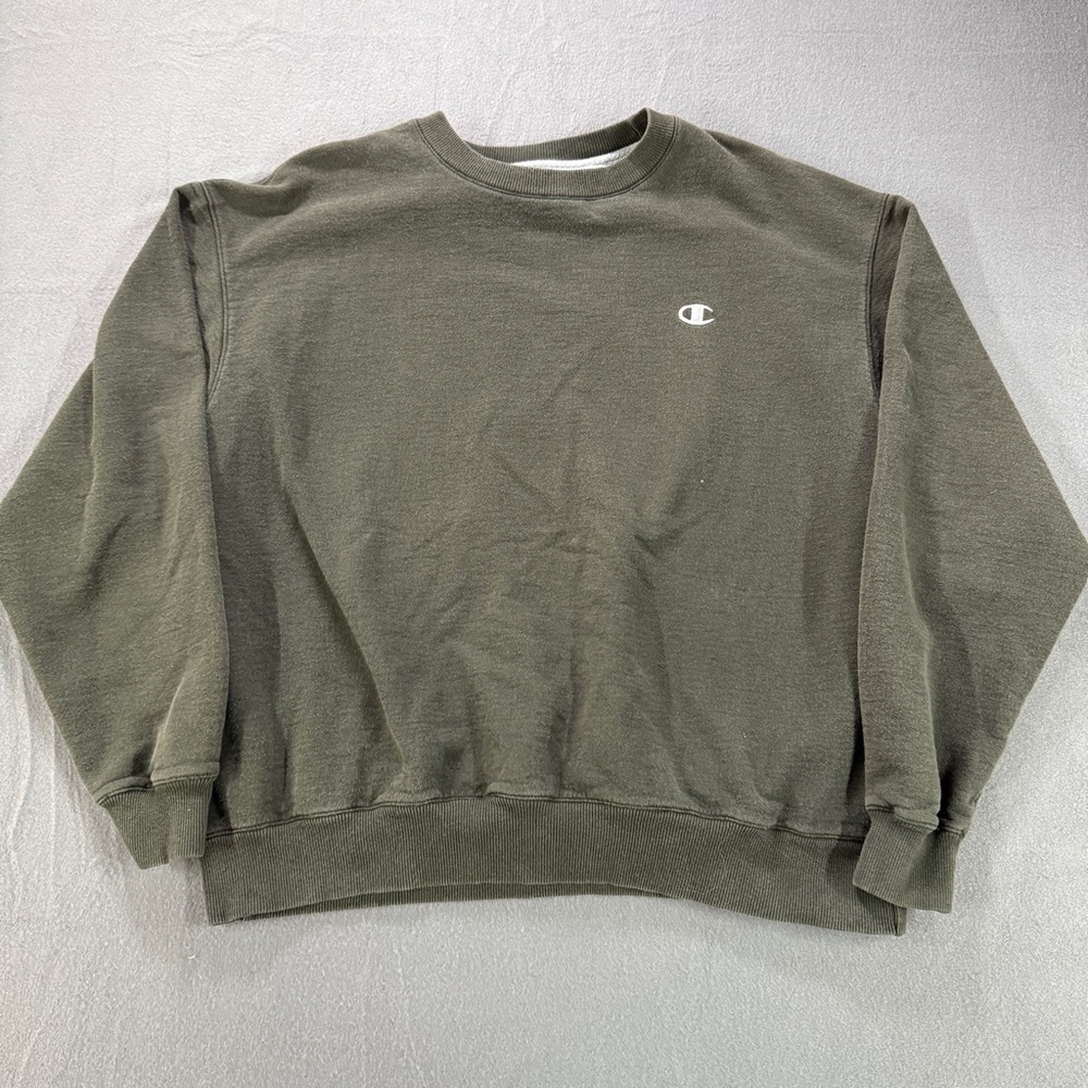 Vintage Champion Sweatshirt Mens XL Olive Green Crewneck Pullover Embroidered